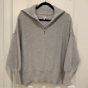 Aerie Women's Oversized Light Gray Zip-Up Ribbed Sweater Size XS